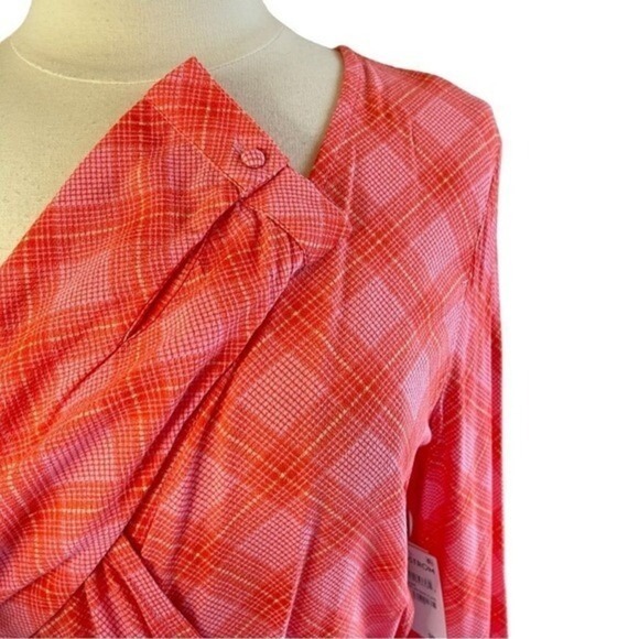 ❌SOLD❌NWT BP Nordstrom Faux Wrap Surplice Long-Sleeve Cropped Plaid Top, Medium - Picture 3 of 9